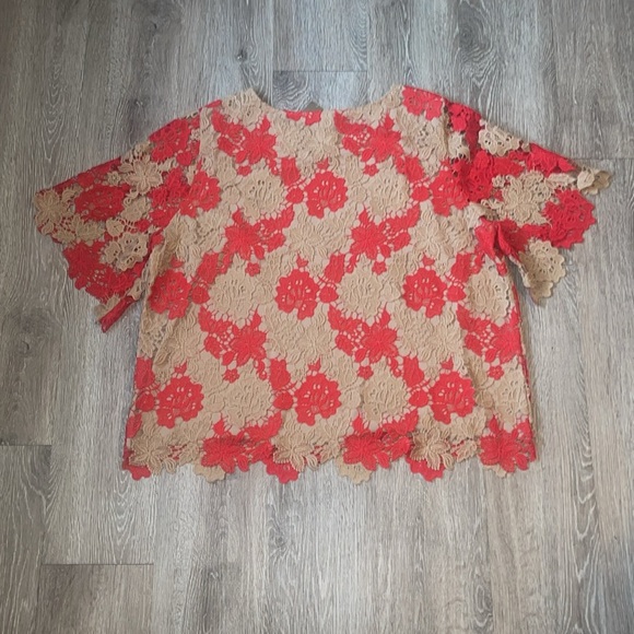 New nwt Chico’s Red and Tan Crochet Women's Top size XXL or size 4 lace detail - Picture 6 of 9